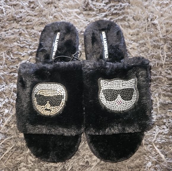 Karl Lagerfeld Shoes - Karl Lagerfeld Black Furry Sequin Slippers - Size 8 🖤 NWOT